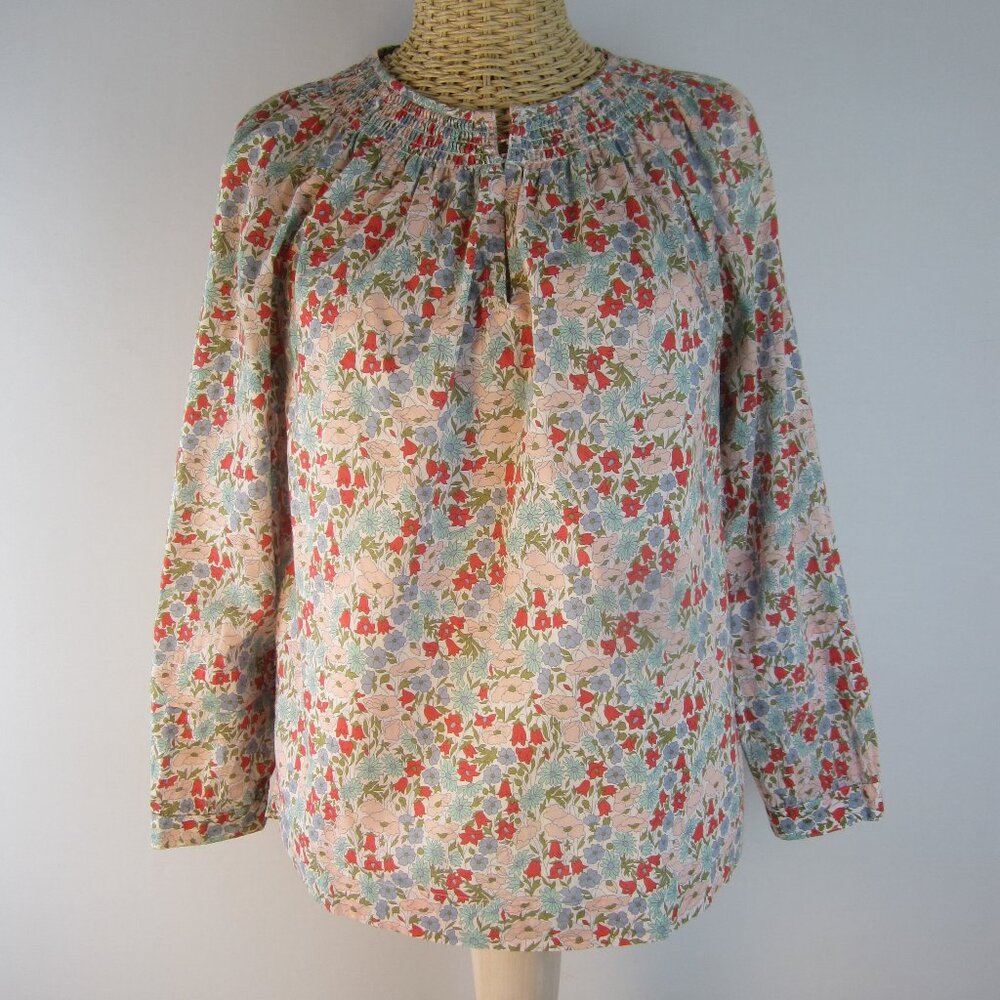 J Crew Liberty of London Shirt Women 00 Floral Smock  Cotton Shirt Peasant